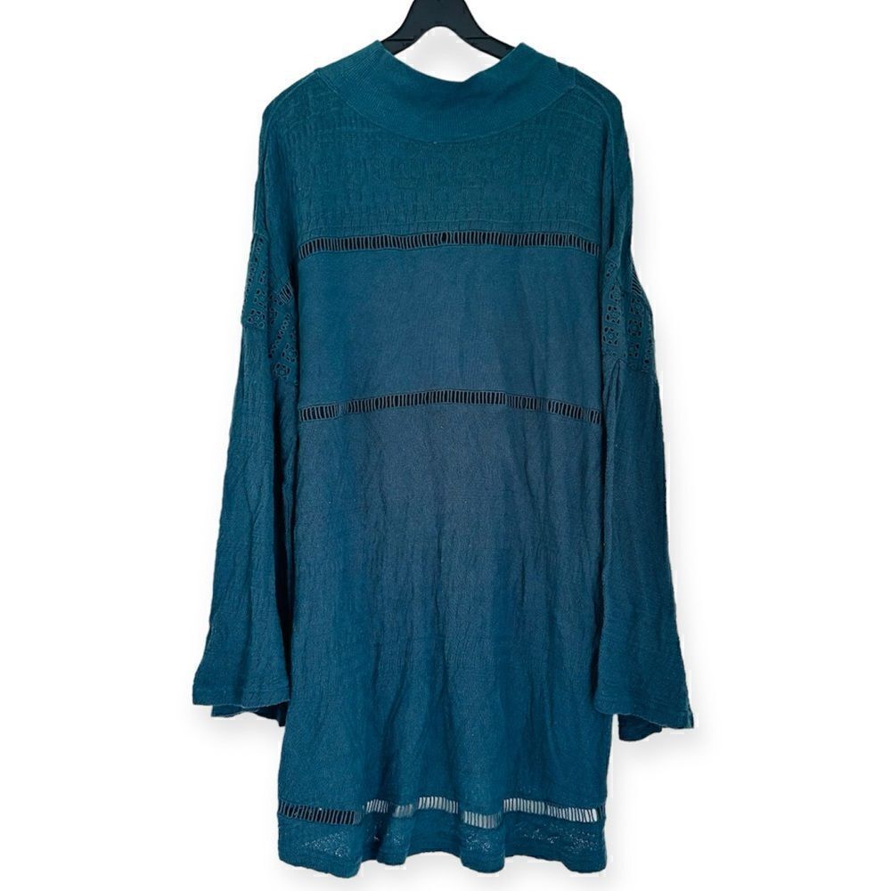 Free People Crochet Knit Tunic Top w/ Bell Sleeves Size Large